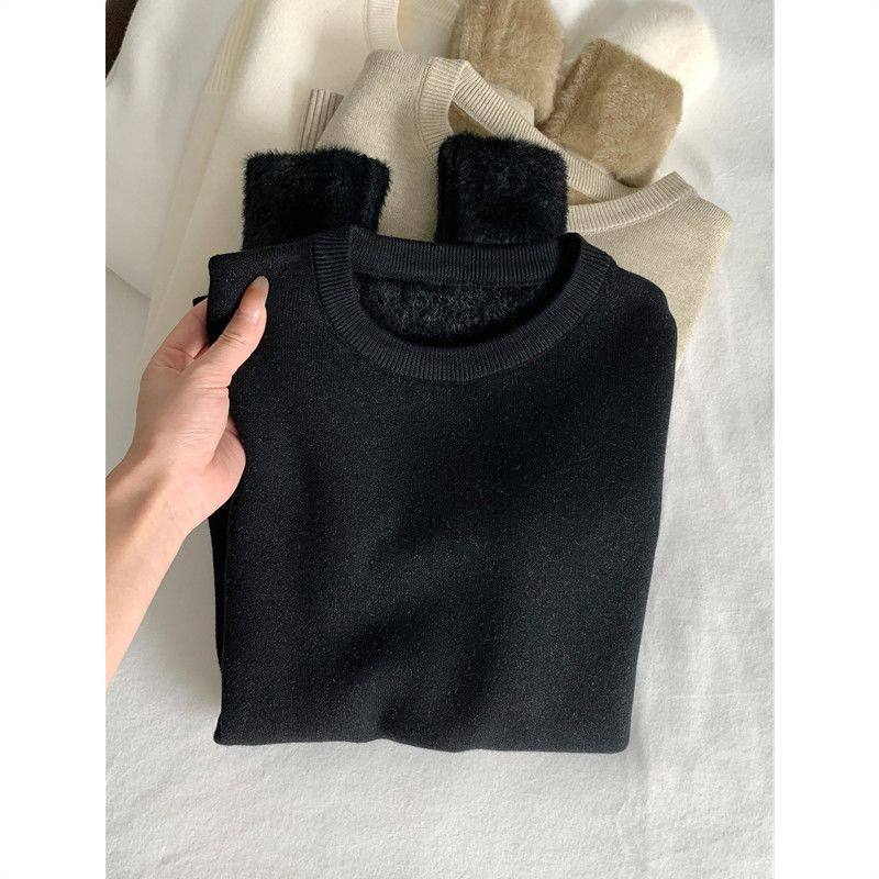 秋冬新款杏色磨毛加厚一体绒长袖针织打底衫大码内搭毛衣上衣女装,淘宝优惠券,粉丝福利购,淘宝优惠卷