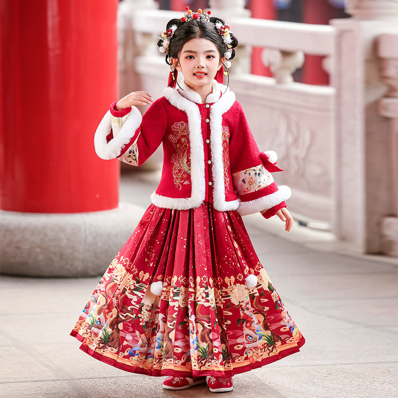 拜年服女童冬装马面裙2025新款秋冬款儿童汉服新年喜庆过年衣服冬,淘宝优惠券,粉丝福利购,淘宝优惠卷
