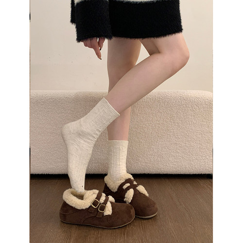 内增高加绒勃肯鞋厚底毛毛棉鞋子女2025新款冬季雪地靴博肯豆豆鞋 - 图2