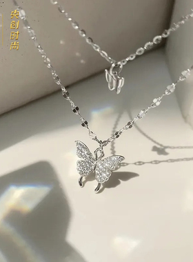 蝴蝶纯银项链女生日礼物