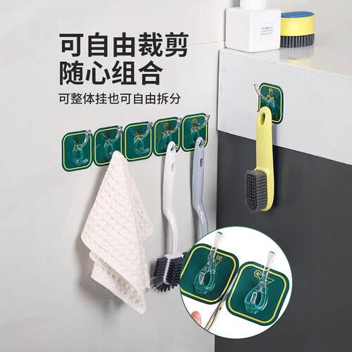 六连排挂钩免打孔衣帽钩门后强力粘钩无痕粘钩厨房浴室挂钩架承重 - 图1