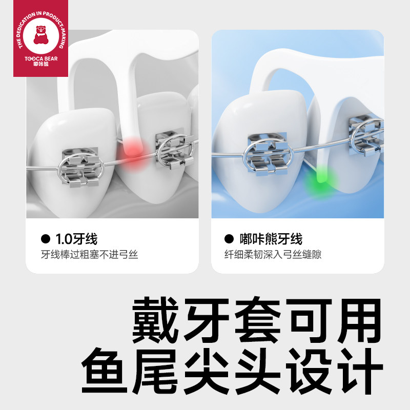 嘟咔熊牙线家庭装便携盒装一次性剔牙线家用牙签牙套可用牙线80抽