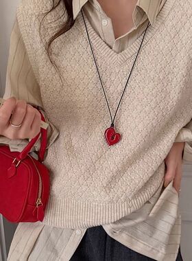 韩国博主同款爱心吊坠项链女款甜酷辣妹风长款毛衣链时尚百搭配饰