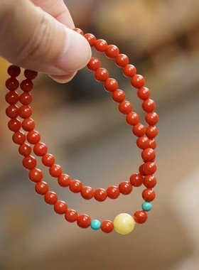 爆款仿凉山南红玛瑙柿子红本命年手链原创设计手串配饰蜜蜡单珠
