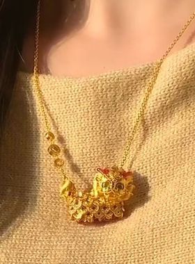 钱币麒麟吊坠项链国风可爱轻奢高级萌趣时尚高颜值精致百搭锁骨链