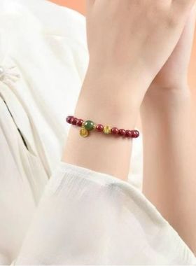 新中式女款和田玉朱砂紫金砂手链