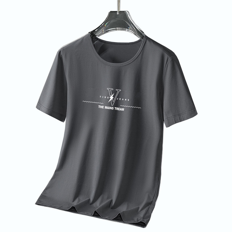 2024冰丝T恤男夏季宽松圆领大码速干短袖大码透气凉感网眼上衣薄t