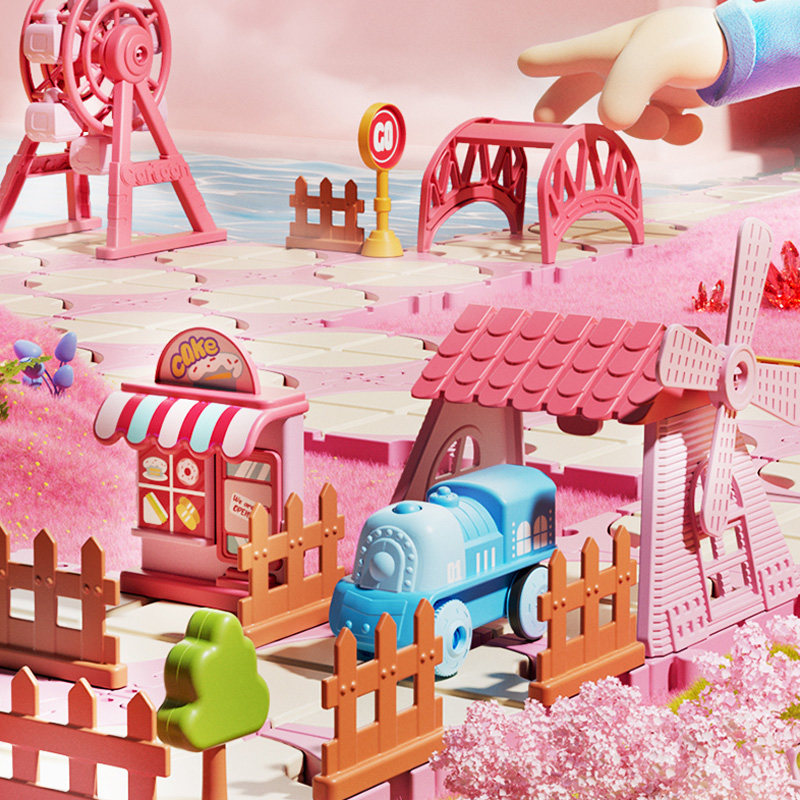 儿童拼图积木轨道车小火车城堡乐园迷宫电动益智早教动脑DIY玩具3,淘宝优惠券,粉丝福利购,淘宝优惠卷