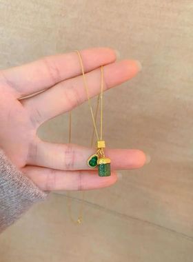 精致时尚气质招财碧玺回纹珠项链黄金色百搭锁骨链女款2025新款