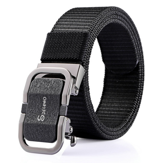 帆布皮带男士自动扣腰带休闲百搭韩版潮流学生军训新款合金扣扣头