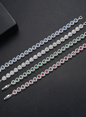 锦瑟 七夕爱心4*4 情人节礼物密钉铜镶锆石时尚女士手链厂家批发