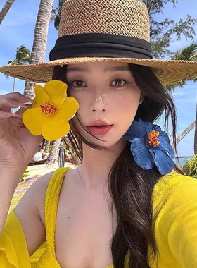 夏日感扶桑花朵发夹子侧边发卡麻花辫头花头饰旅游氛围感马尾发饰
