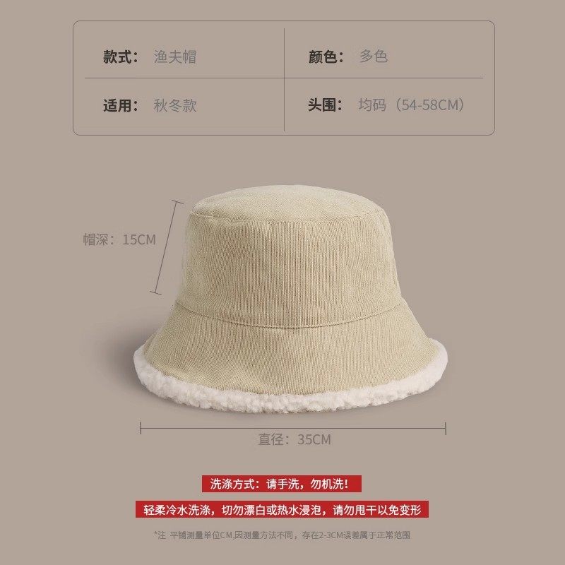 2025新款羊羔毛渔夫帽子女秋冬季保暖毛绒帽显脸小盆帽黑色骑行,淘宝优惠券,粉丝福利购,淘宝优惠卷