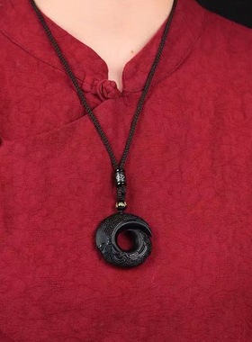 冰种黑曜石时来运转本命年玉坠