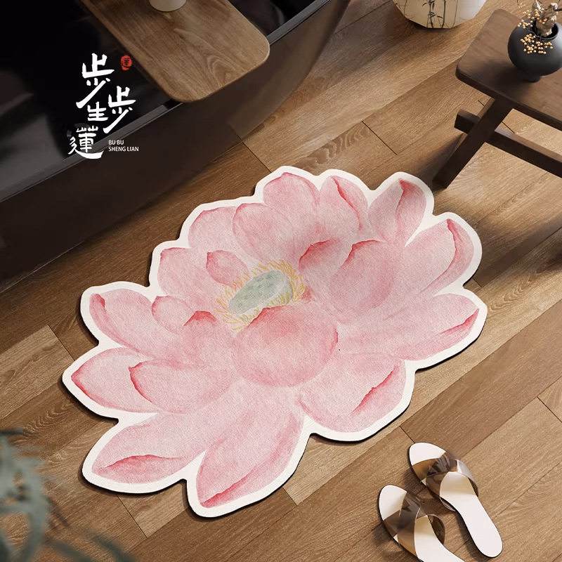 Diatom mud bathroom mat new Chinese lotus absorbent quick-drying foot mat special-shaped bathroom door wear-resistant carpet