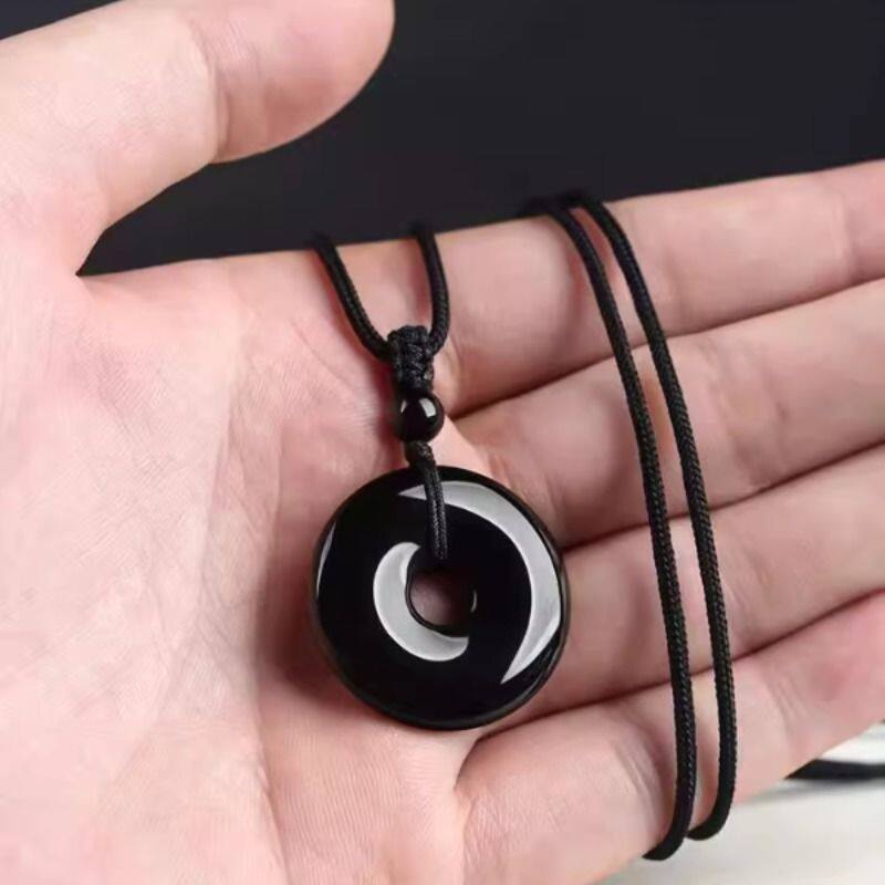 天然黑曜石平安扣父亲礼物男士生日送爸爸老公长辈50岁汽车钥匙