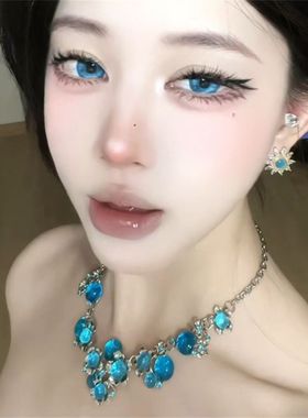 zoozmomo蓝色闪钻花朵项链女2025新款轻奢小众高级重工锁骨链配饰