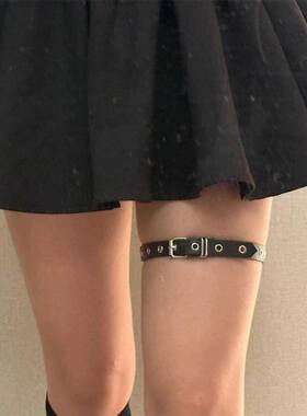 赵露思同款暗黑朋克辣妹腿链女钉针扣皮带扣腿环性感腿饰可调节