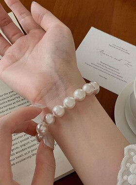 澳白色强光珍珠手串女款冷淡风正圆人造珍珠百搭叠戴手链小众简约