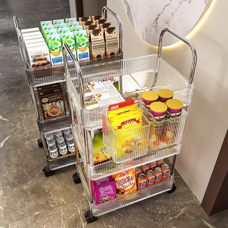 零食置物架小推车可移动客厅高颜值亚克力水果储物盒神器架子两层 - 图1