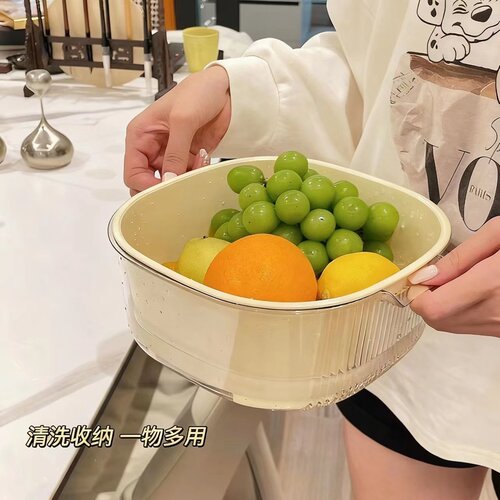双层沥水篮厨房洗菜盆客厅家用水果盘加厚淘米洗菜篮子收纳食品级 - 图1