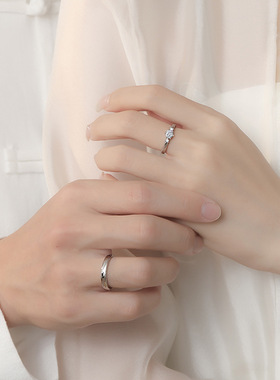 S925纯银一见钟情情侣戒指一对开口小众设计轻奢结婚求婚对戒手饰