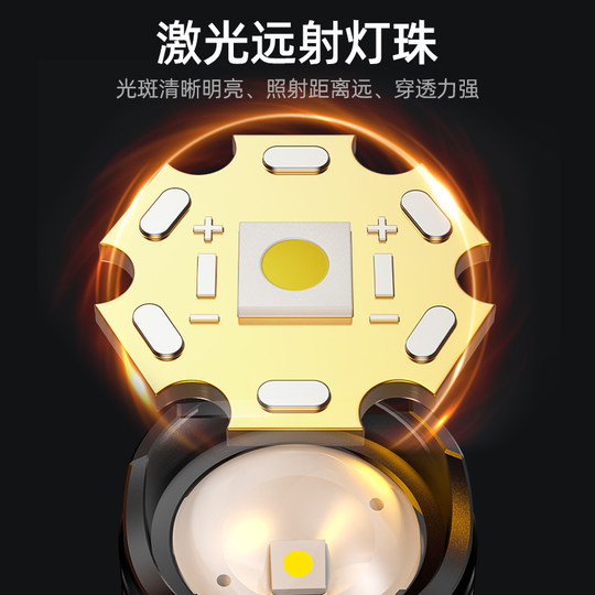 微笑鲨强光照明手电筒便携白激光伸缩变焦户外应急手电家用充电式