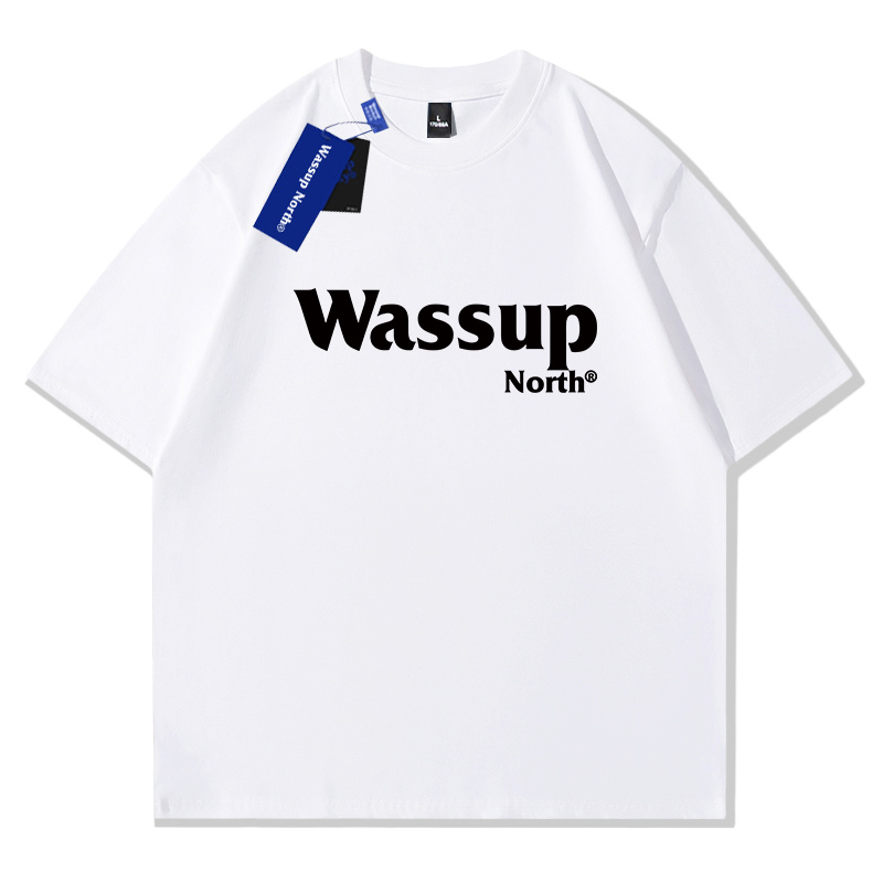 WASSUP NORTH夏季重磅纯棉短袖T恤男潮牌简约休闲宽松百搭五分袖 - 图3
