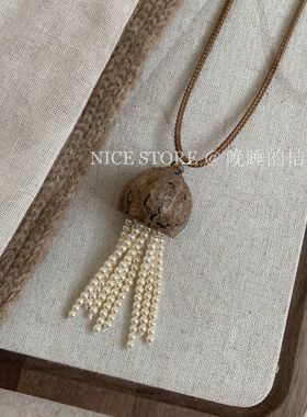 晚睡的桔梗「」水母珍珠长款抽拉绳毛衣链轻奢设计感项链配饰串珠