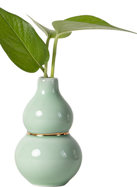 新中式招财葫芦摆件红色陶瓷家居玄关茶桌面装饰干花插花水培花瓶