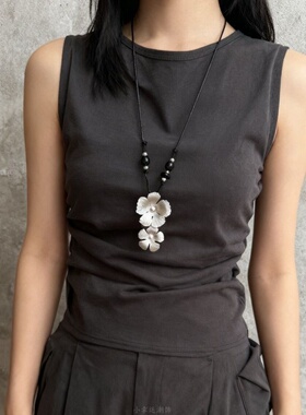 新中式复古拉丝繁花项链女小众设计高级感毛衣链简约个性夸张配饰