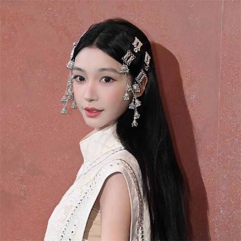易梦玲同款流苏银色发饰民族风长款发夹发饰女刘海夹子蒙古族草原 - 图3
