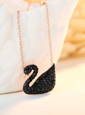 经典款黑天鹅项链水晶渐变锁骨链小天鹅吊坠颈链不掉色送女友礼物