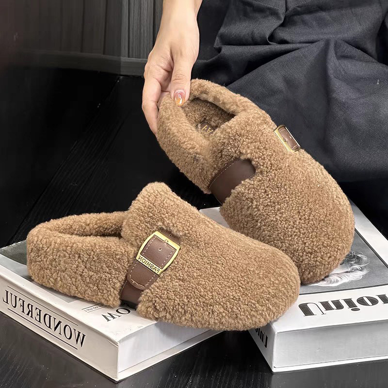 羊羔绒毛毛拖鞋女包头半拖鞋丑萌鞋秋冬加绒保暖加棉毛绒黑色白色,淘宝优惠券,粉丝福利购,淘宝优惠卷