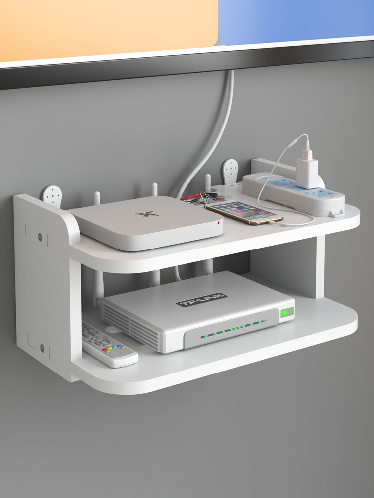 路由器置物架免打孔电视机顶盒wifi托架挂墙上放置架收纳盒墙壁 - 图0