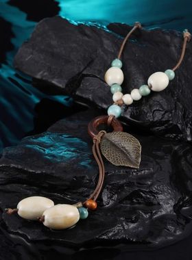 复古圆环树叶流苏长款项链女配饰