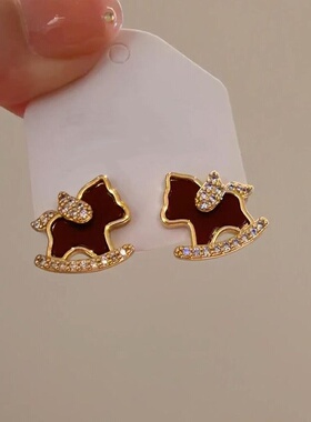 马上有钱~新中式红色小马吊坠项链精致小众马年本命年锁骨链耳钉