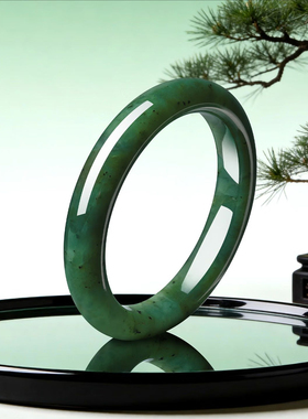 正品新疆和田碧玉手镯女款美人痣碧玉宽条玉镯子礼物送妈妈玉石