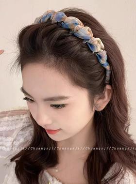 轻奢洗脸发箍女2026新款外戴高颅顶头箍压发卡发饰网纱蓝色黑色