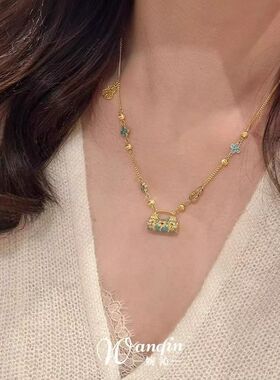 「忆锁江南」新珐琅平安锁吊坠项链复古撞色宫廷风锁骨链新中式