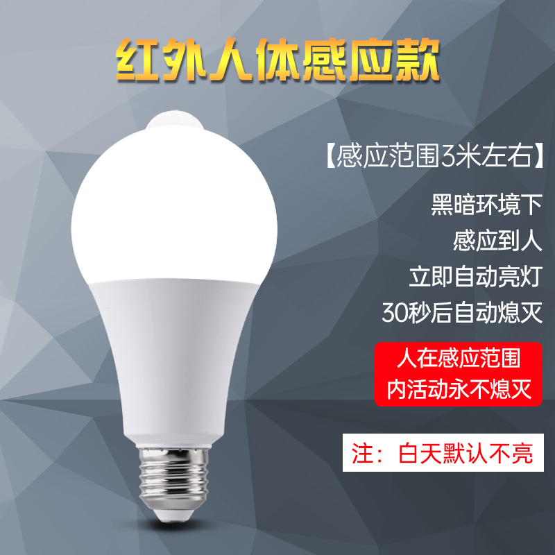 led人体感应灯泡声光控球泡节能智能家用走廊e27楼梯过道红外吸顶-图0