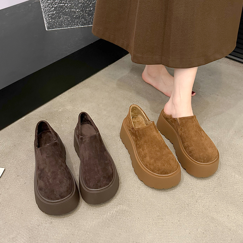 厚底增高勃肯鞋女鞋2025新款春秋冬雪地靴乐福鞋加绒保暖博肯单鞋 - 图0