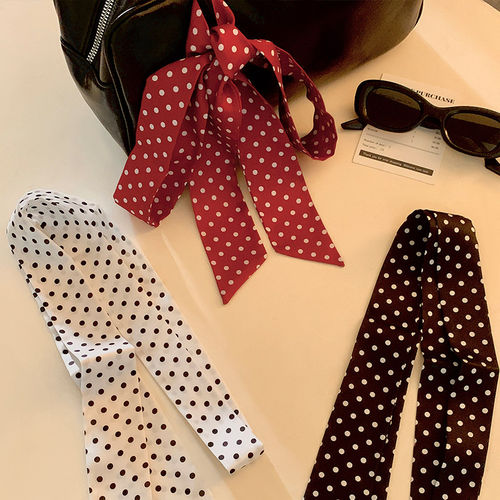 波点细长条丝巾女2026新款春夏百搭丝带配饰系脖高级感小领巾飘带 - 图2
