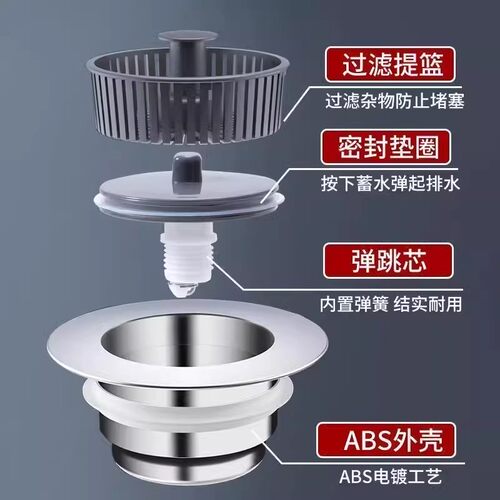 厨房洗菜盆漏水塞洗碗池水槽下水器塞子配件防臭弹跳芯过滤网神器 - 图0