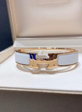 字母珐琅手镯女H扣新款玫瑰金经典款宽版手环情侣简约高级感送礼