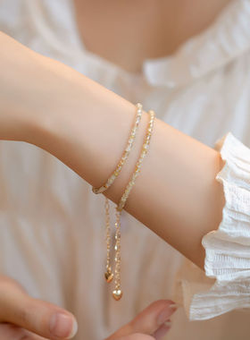 招财手串一夜暴富极细黄水晶手链轻奢超细小众高级金发晶手链手饰