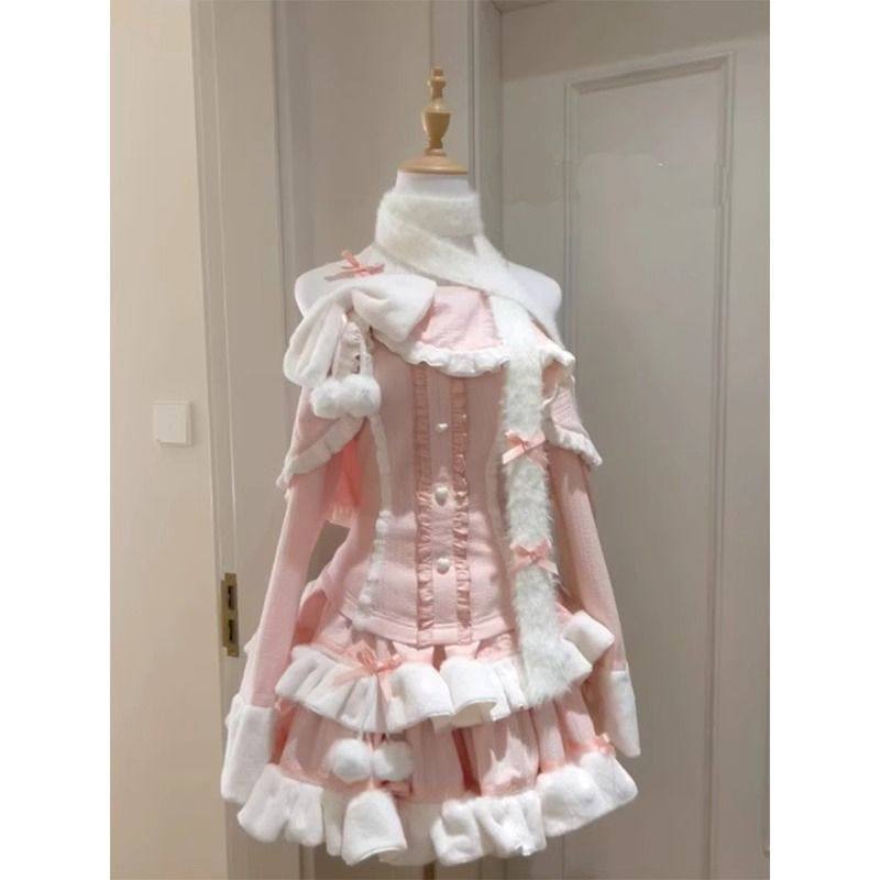 大码显瘦甜美冬季新款可爱蝴蝶结设计感上衣氛围蛋糕短裙两件套女,淘宝优惠券,粉丝福利购,淘宝优惠卷