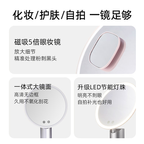 RHOS化妆镜led带灯台式桌面美妆梳妆镜礼物补光智能觅磁吸化妆间 - 图1