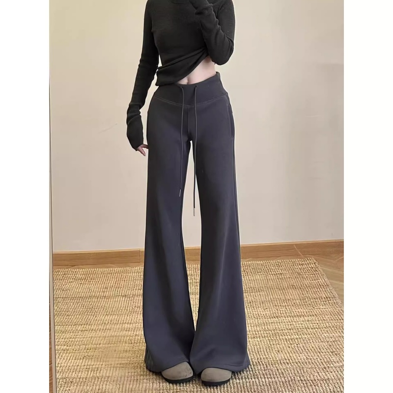 黑色美式微喇运动裤女秋冬2025新款高腰修身显瘦加绒喇叭卫裤大码