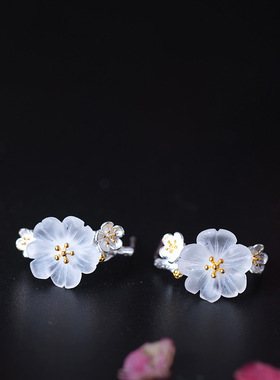 素十八s925银复古民族风腊梅耳钉女创意国潮新中式花卉梅花耳饰品